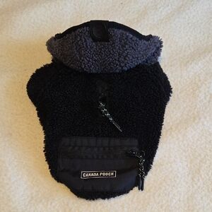 Canada Pooch Black Sherpa Dog Jacket with Gray Collar